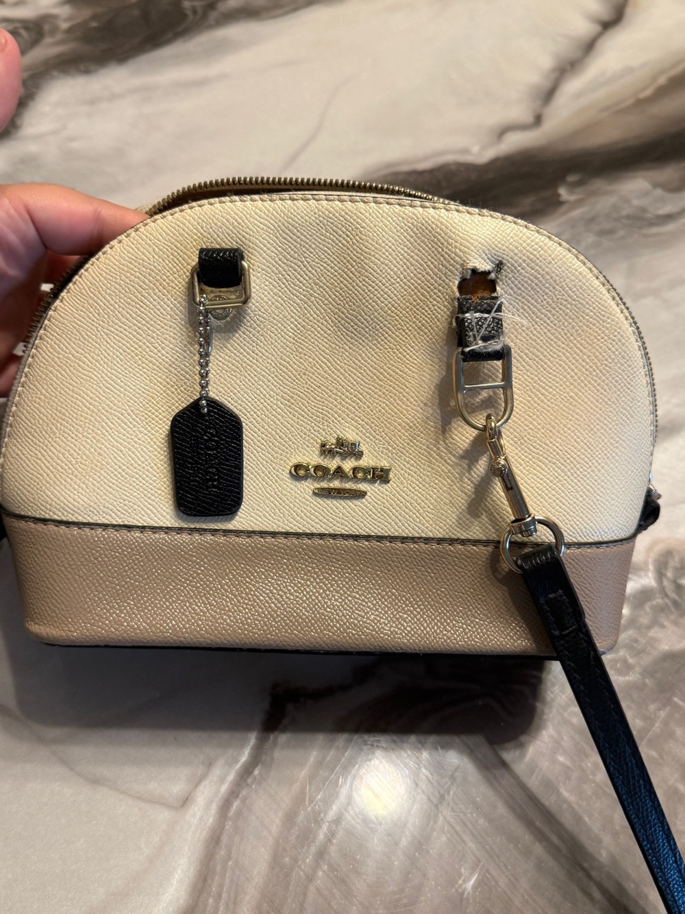 Coach Two-Tone Dome Crossbody in Cream, Tan & Black
